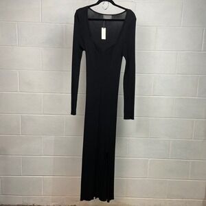 Anthropologie Maxi‎ Dress Ribbed Knit Long Sleeve Bodycon Black L NWT
